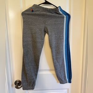 AVIATON NATION KID'S 5 STRIPE SWEATPANTS - GREY // BLUE SIZE 8